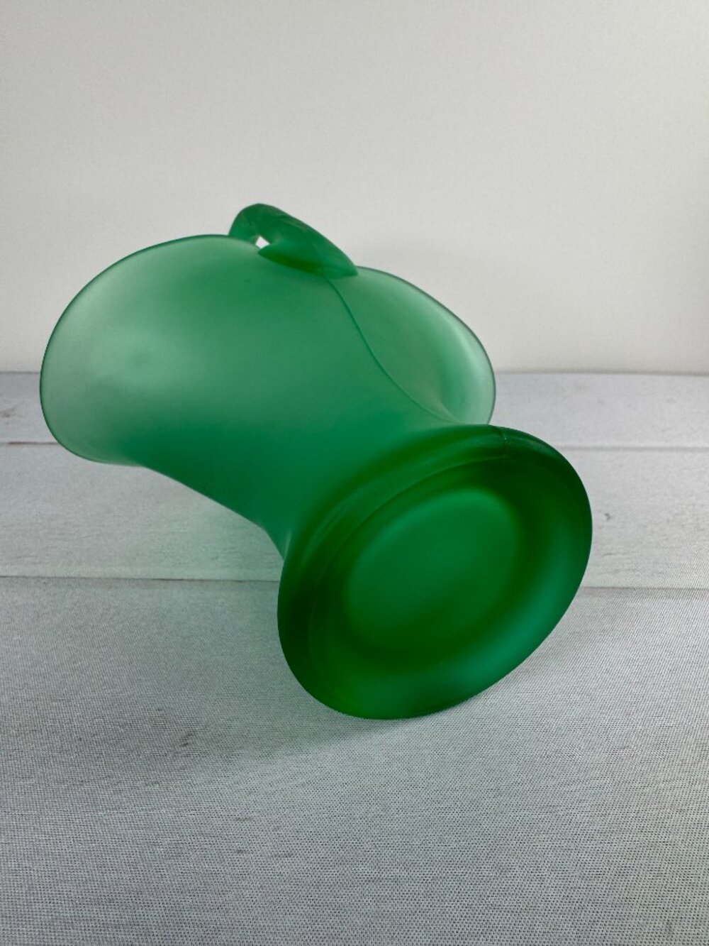 Vintage Tiffin Green Satin Uranium Glass Flower Basket Vase - Picture 8 of 8